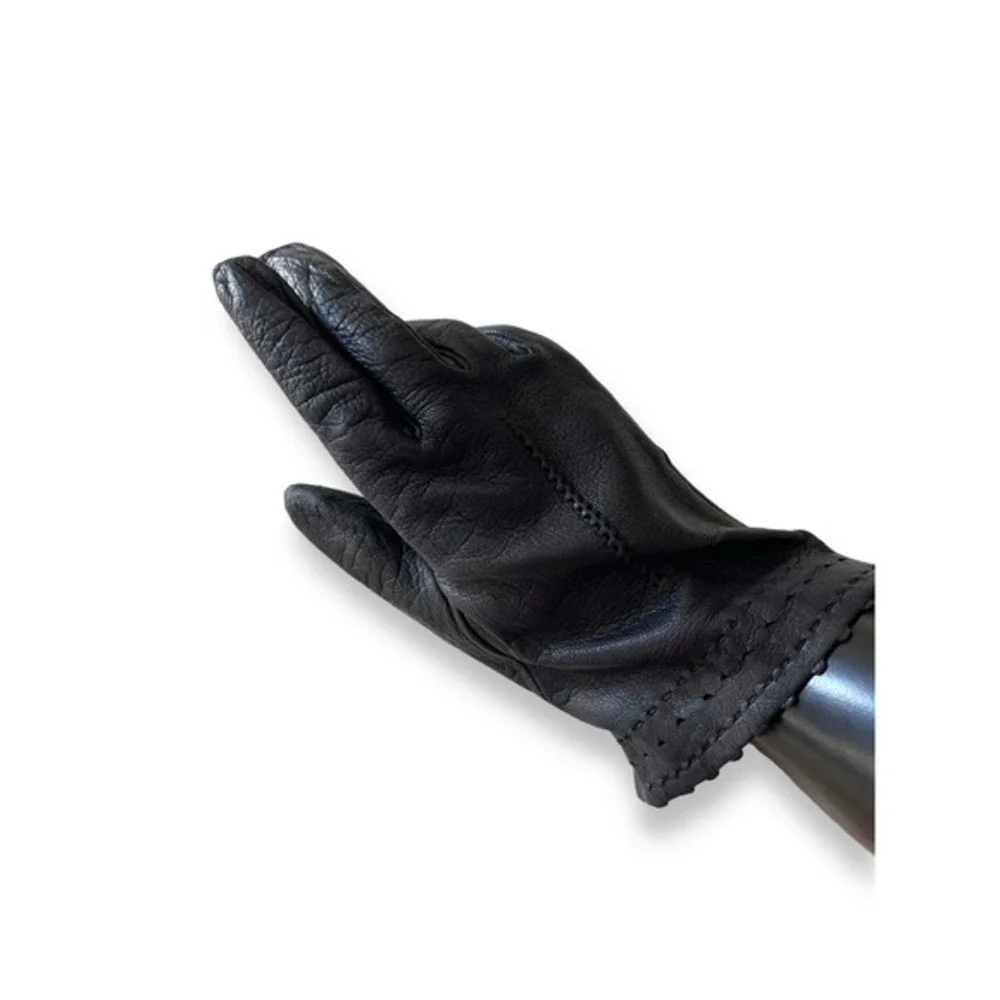 Vintage Detailed Cutout Above Wrist Black Driving Gloves 1960’s Ruffle